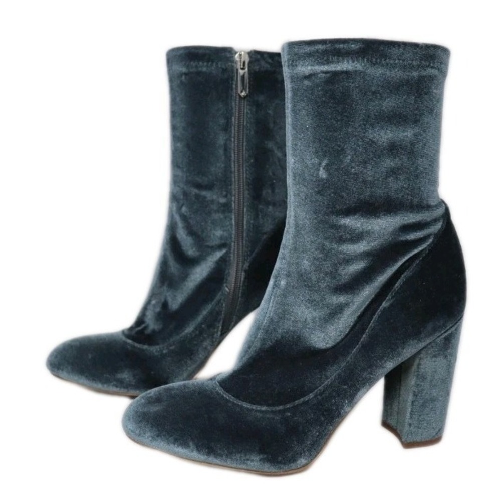 Sam Edelman Calexa Teal Green Velvet Sock Ankle Boots Block Heel Size‎ 10
